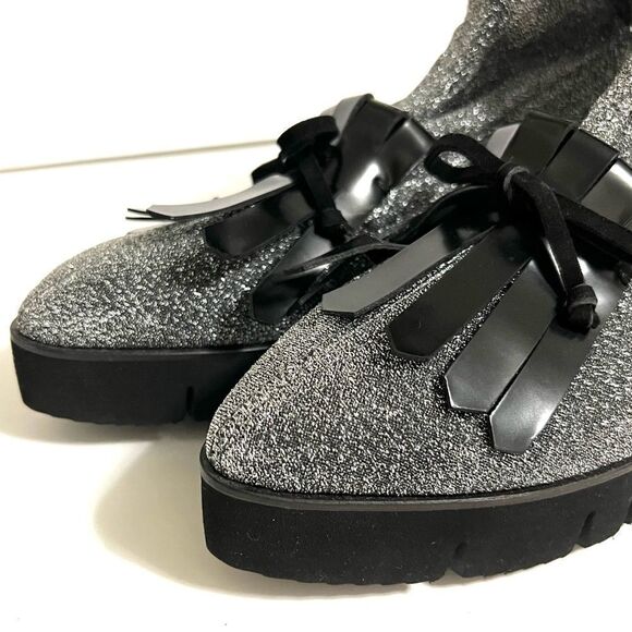 Kennel & Schmenger Ankle Sock Boots Silver Black Sparkly Fringe Pointy Toe New 7 - Picture 3 of 14
